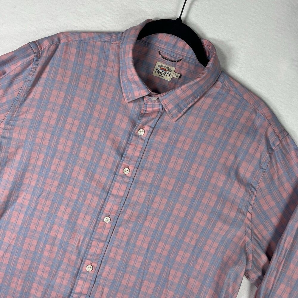 Faherty Brand Shirt Men XL Pink Blue Plaid Supima Cotton Stretch Button Front